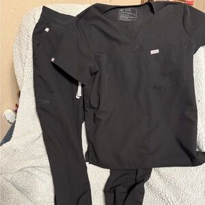 Black Scrub Top and Pants Set Figs small tall